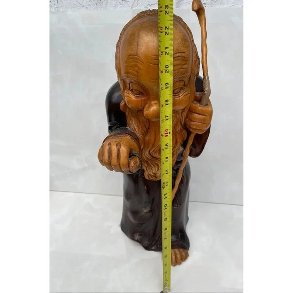 Wooden Hand Carved Monk Table Lamp Aldo Tura for Macabo Italy Midcentury 1950s - Picture 12 of 16
